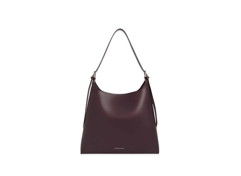 CHARLES & KEITH Double Buckle Trapeze Hobo Bag "Burgundy"