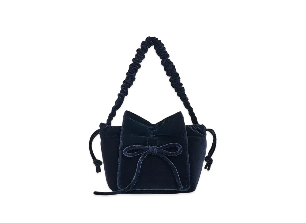 CHARLES & KEITH Velvet Bowl Ruched Top Handle Bag "DarkBlue"