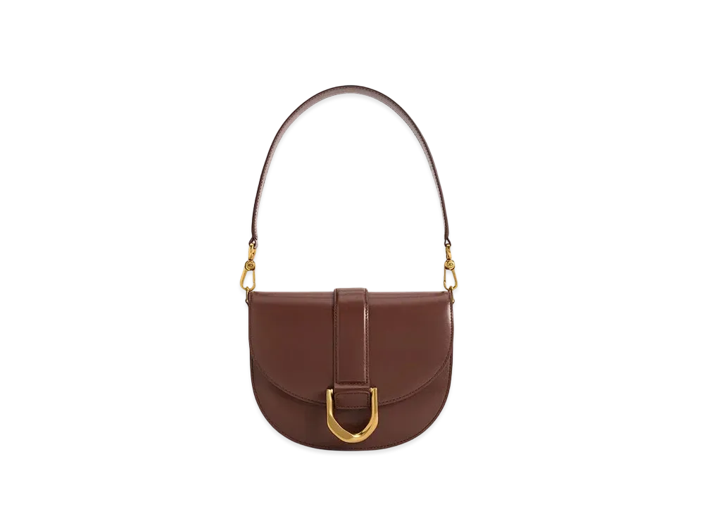 CHARLES & KEITH Gavine Leather Saddle Bag "DarkBrown"