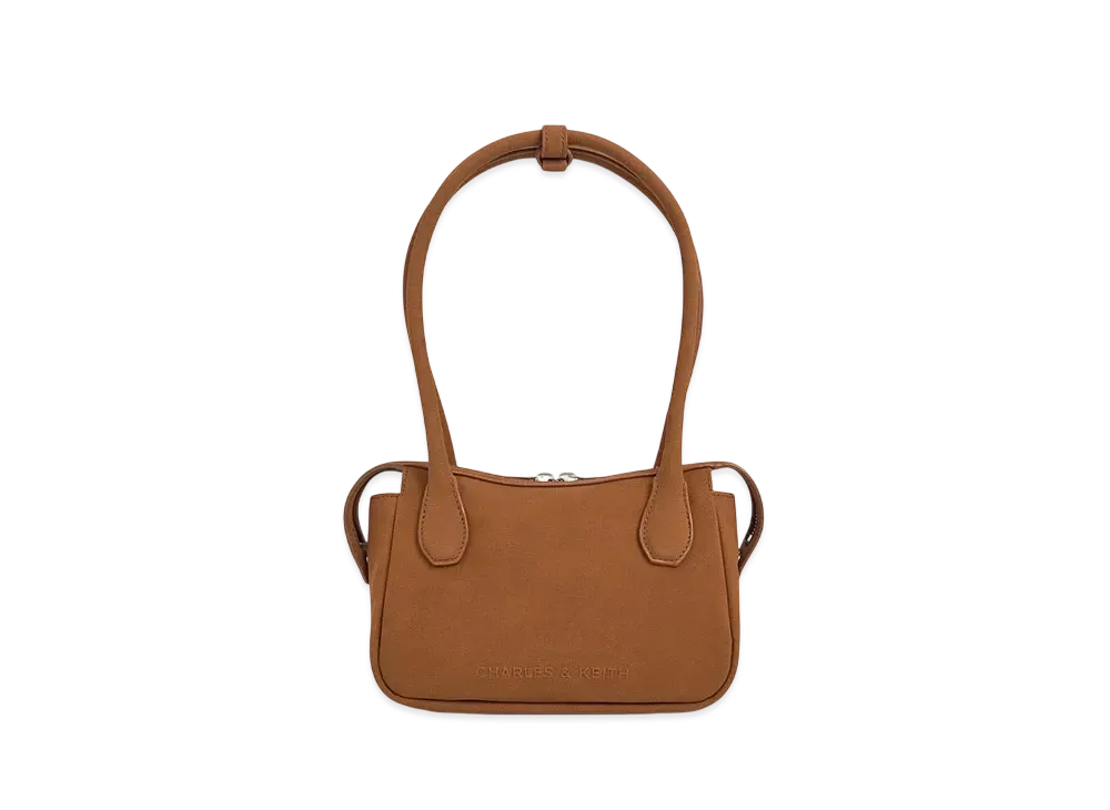 CHARLES & KEITH Bothy Textured Elongated Top-Handle Bag "Brown"