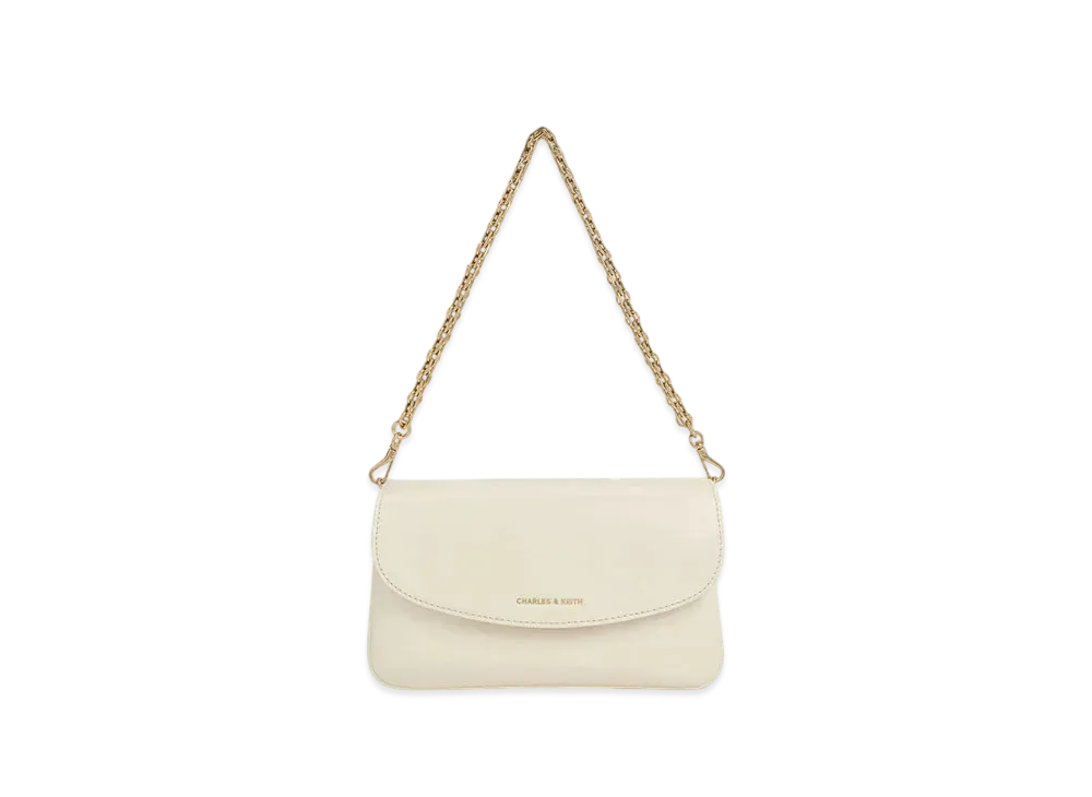CHARLES & KEITH Kaia Metallic Front Flap Shoulder Bag "Cream"