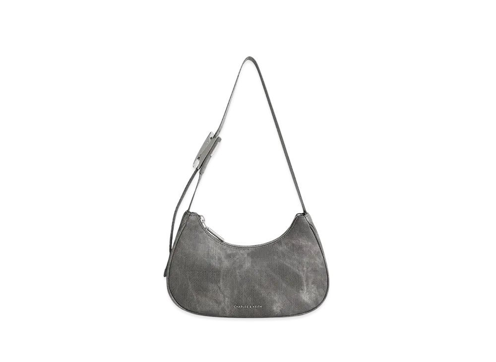 CHARLES & KEITH Nylon Curved Metallic Accent Shoulder Bag "DarkGrey"