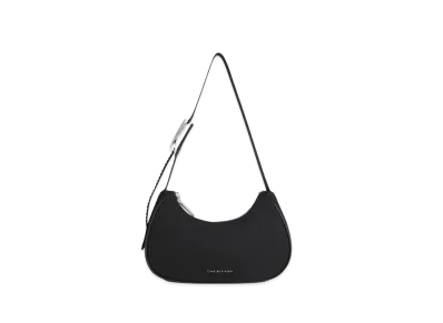 CHARLES & KEITH Nylon Curved Metallic Accent Shoulder Bag "Noir"