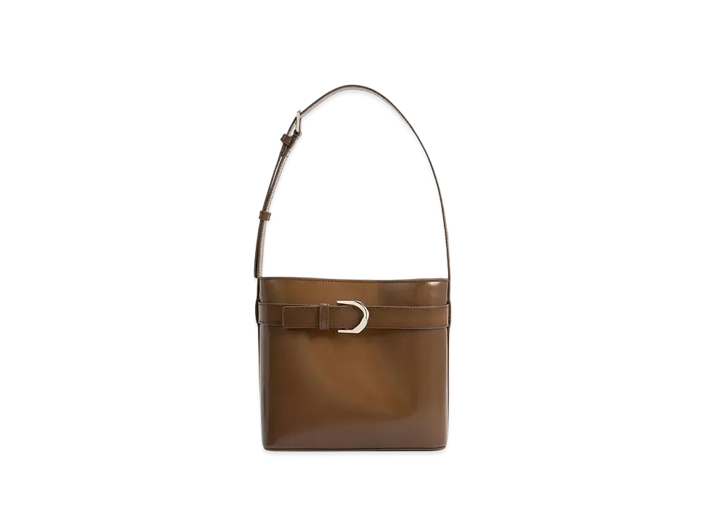 CHARLES & KEITH Gavine Leather Belt Bucket Bag "Brown"