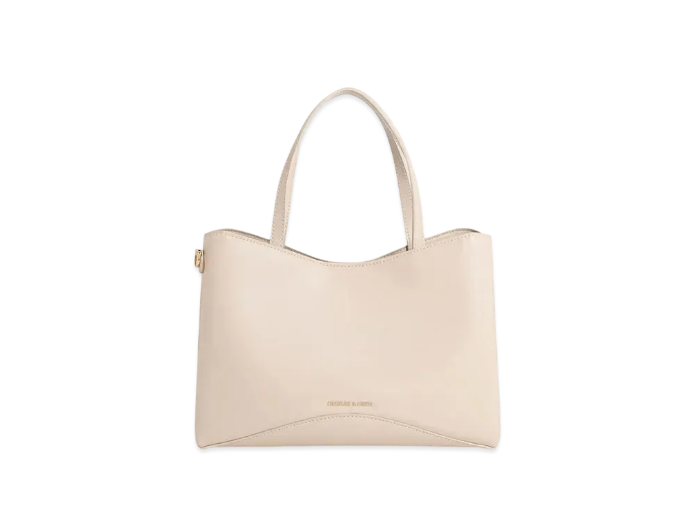 CHARLES & KEITH Civil Textured Fur-Trimmed Tote Bag "Oat"