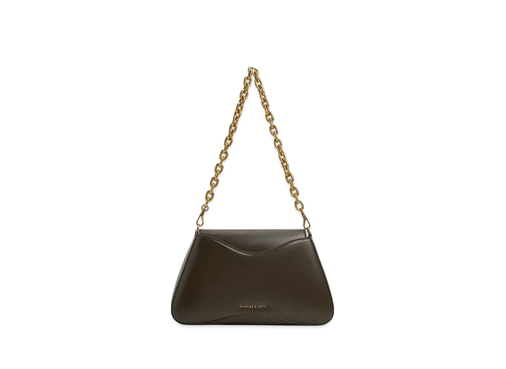 CHARLES & KEITH Civil Trapeze Chain-Handle Bag "DarkMoss"
