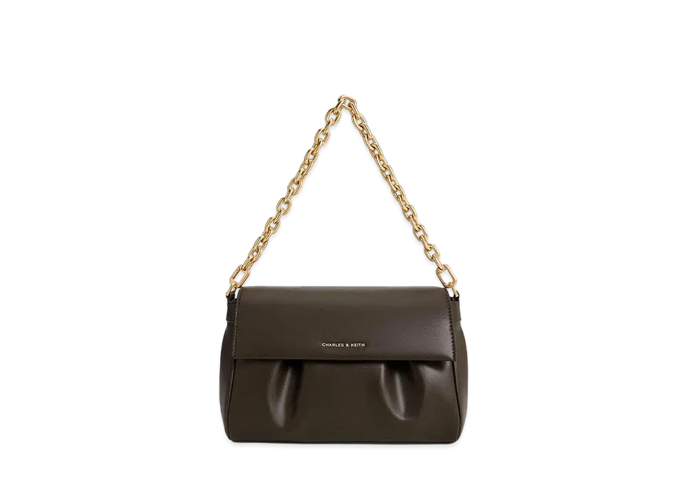 CHARLES & KEITH Carla Front-Flap Chain-Handle Bag "DarkMoss"