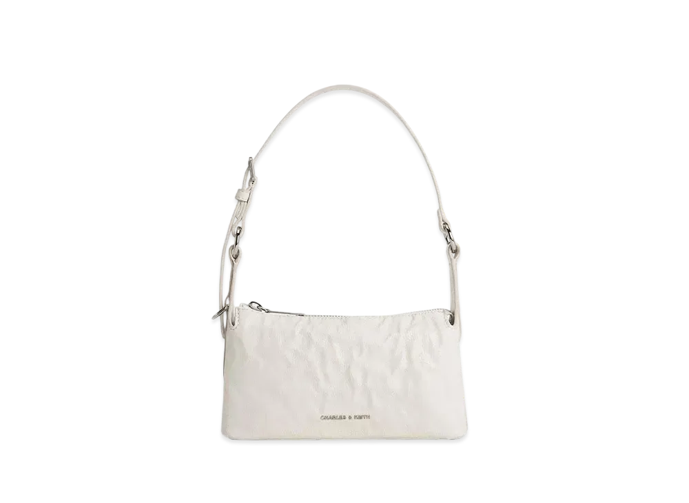 CHARLES & KEITH L'Arc Crinkle Effect Shoulder Bag "Cream"