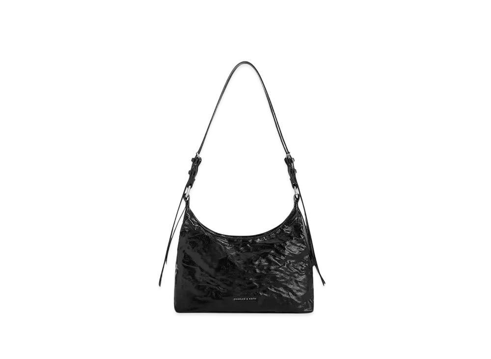 CHARLES & KEITH L'Arc Crinkle Effect Hobo Bag "Noir"