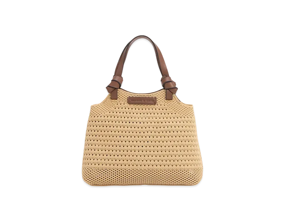 CHARLES & KEITH Knot Handle Knit Tote Bag "Beige"