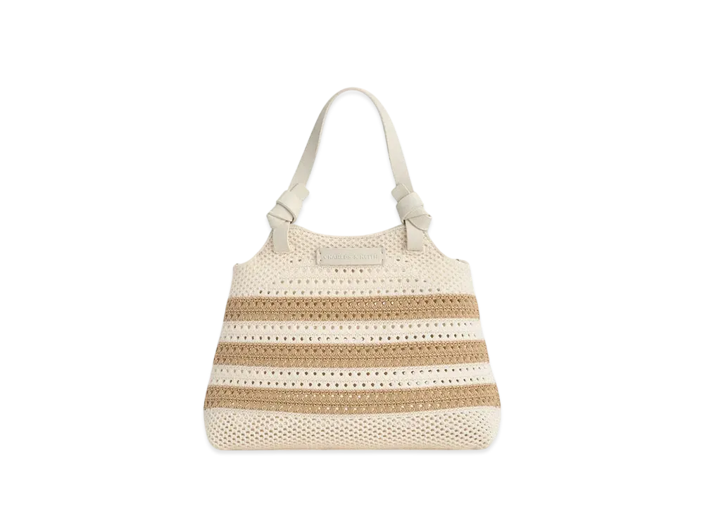 CHARLES & KEITH Knot Handle Knit Tote Bag "Sand"
