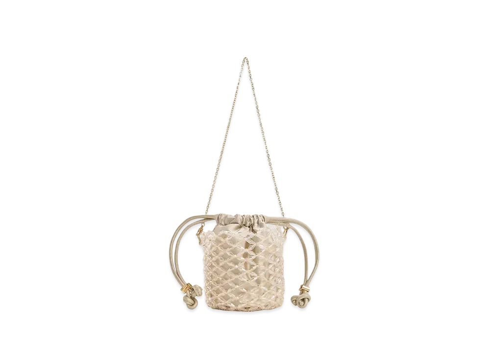 CHARLES & KEITH Beaded Chain Handle Bucket Bag "Champagne"