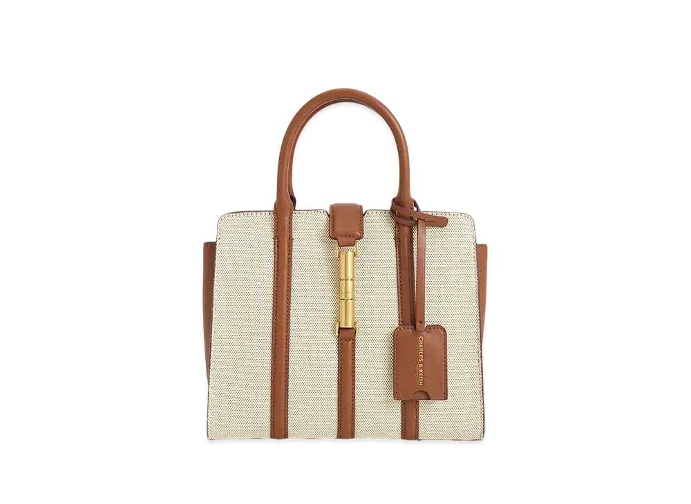 CHARLES & KEITH Sethia Canvas Metallic Accent Tote Bag "Chocolate"