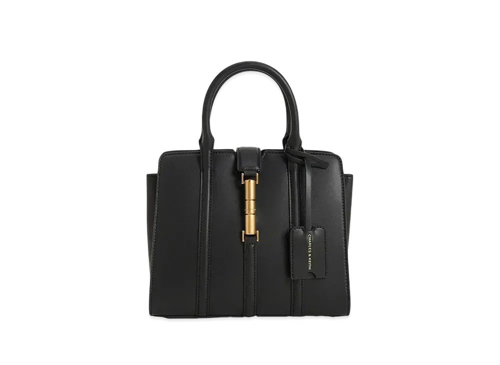 CHARLES & KEITH Sethia Canvas Metallic Accent Tote Bag "Black"