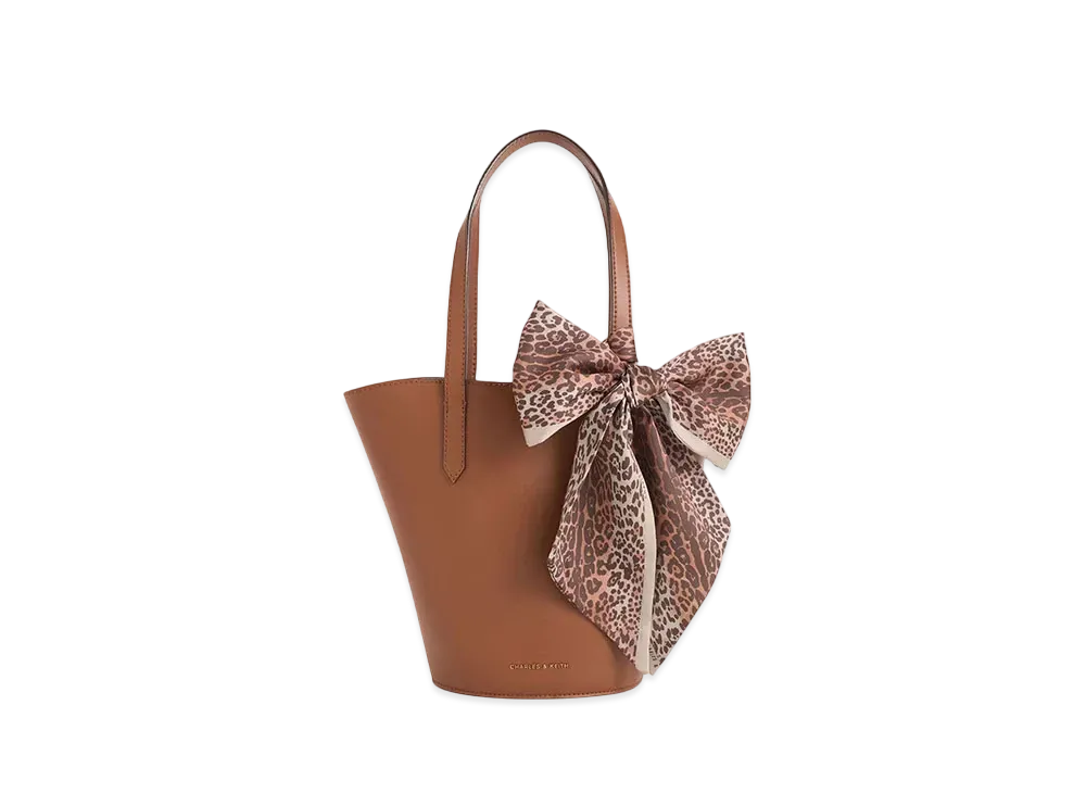 CHARLES & KEITH Siana Scarf-Print Tote Bag "Chocolate"
