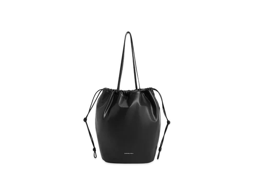 CHARLES & KEITH Sianna Ruched Drawstring Tote Bag "Black"