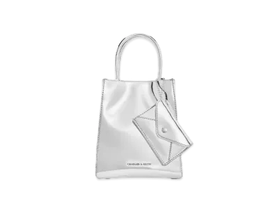 CHARLES & KEITH Machina Elongated Tote Bag "Silver"
