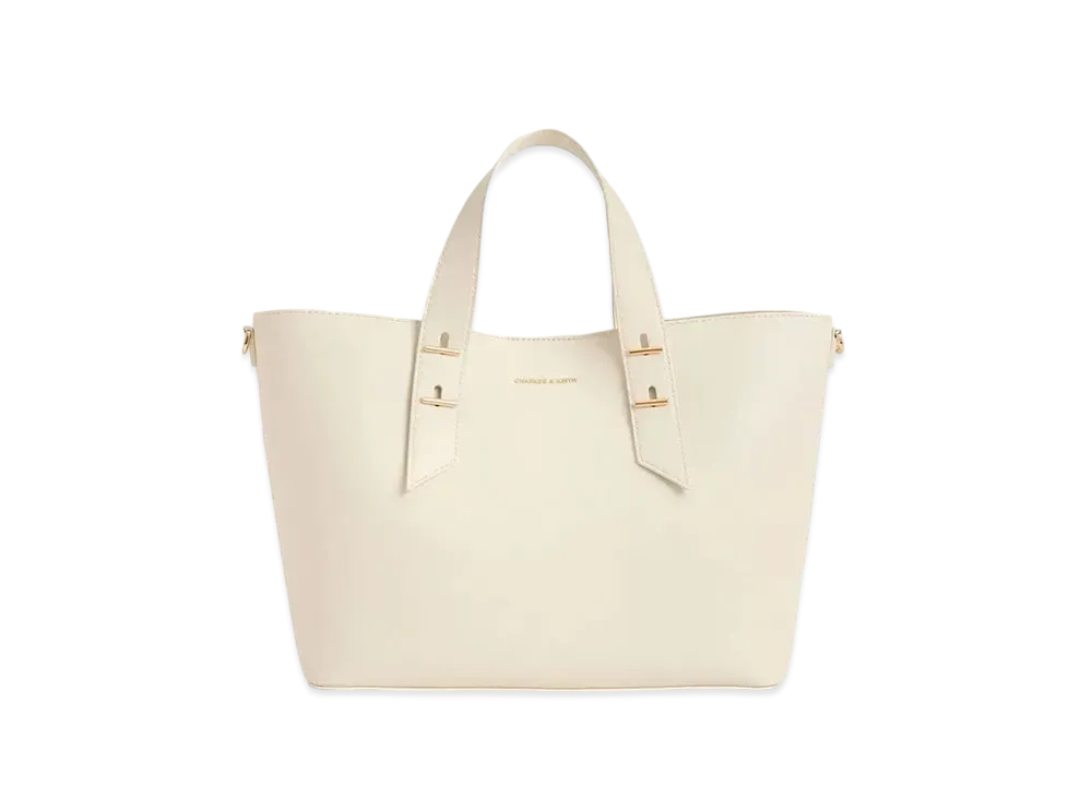 CHARLES & KEITH Metallic Accent Double Handle Bag "Cream"