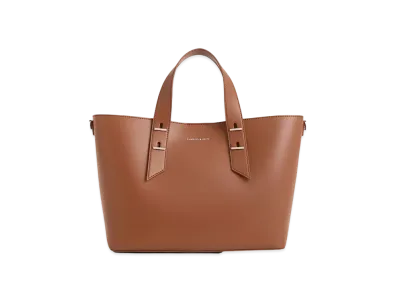 CHARLES & KEITH Metallic Accent Double Handle Bag "Chocolate"