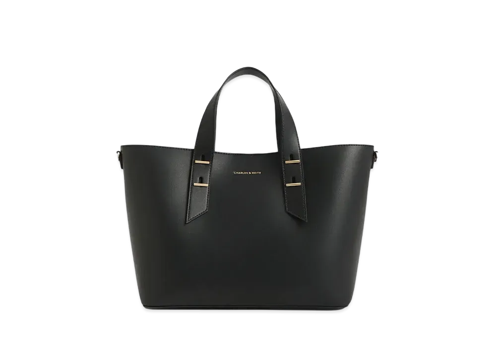 CHARLES & KEITH Metallic Accent Double Handle Bag "Black"