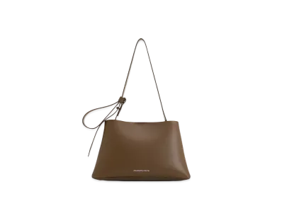 CHARLES & KEITH Odera Trapeze Bucket Bag "DarkBrown"