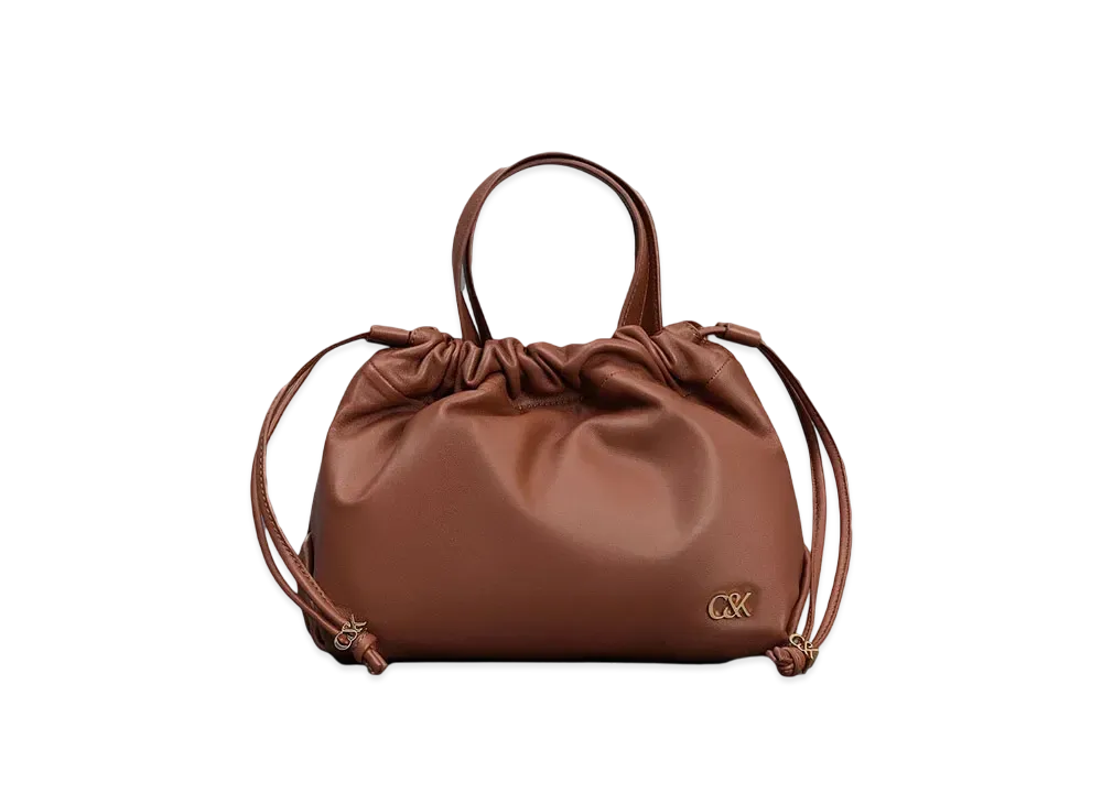 CHARLES & KEITH L'INITIAL Glimpse Leather Top Handle Bag "Cognac"