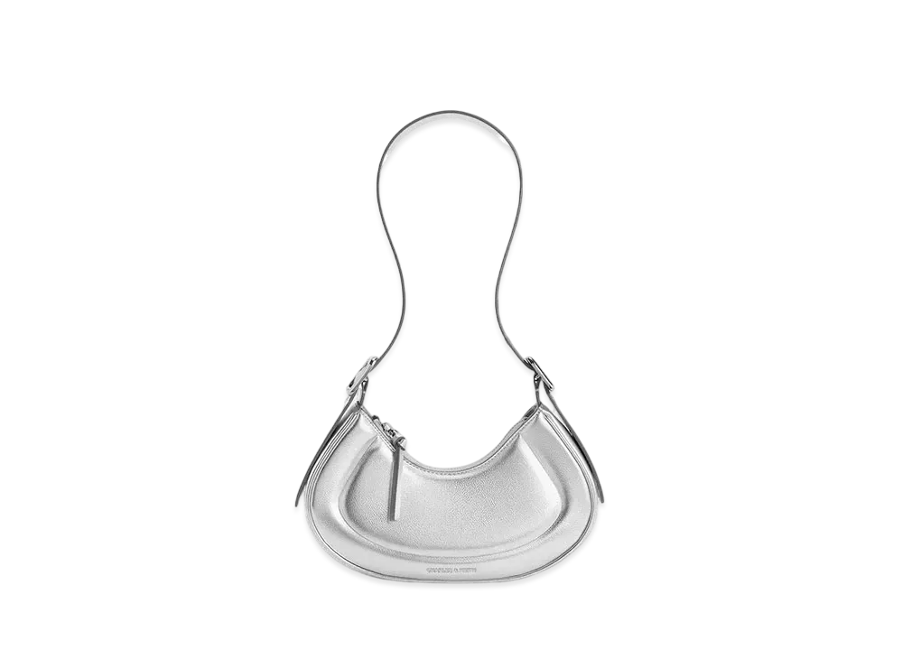 CHARLES & KEITH Petra Curved Shoulder Bag "Silver"