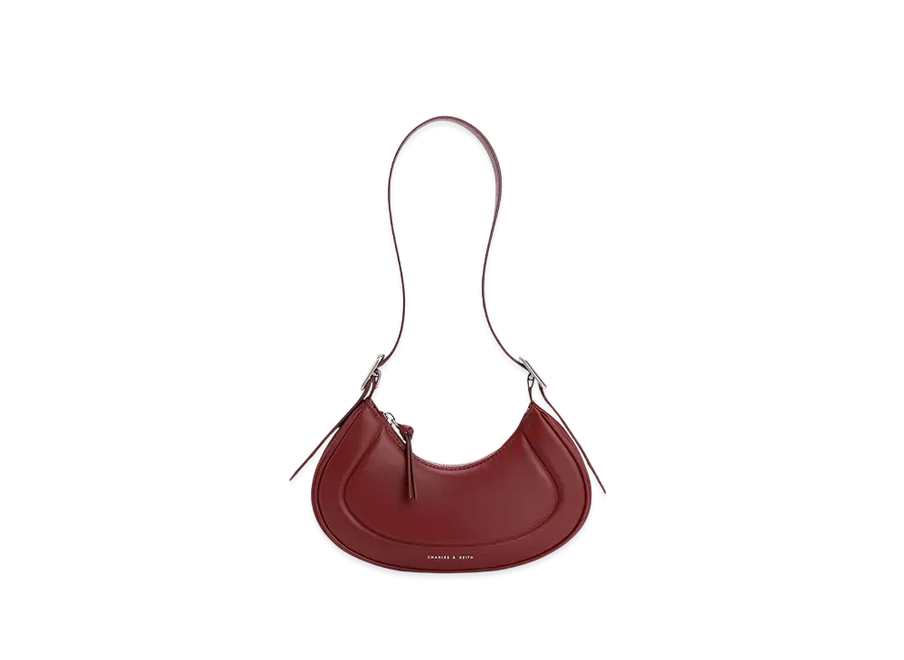 CHARLES & KEITH Petra Curved Shoulder Bag "Red"