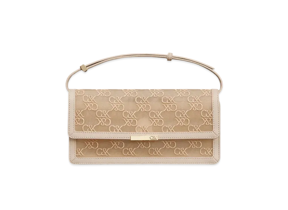 CHARLES & KEITH Linear Mesh And Leather Monogram Shoulder Bag "Beige"