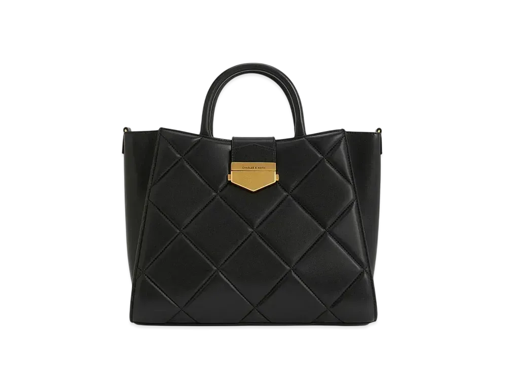CHARLES & KEITH Vertigo Quilt Tote Bag "Black"