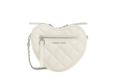 CHARLES & KEITH Philomena Quilted Heart Crossbody Bag "Cream"