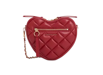 CHARLES & KEITH Philomena Quilted Heart Crossbody Bag "Red"