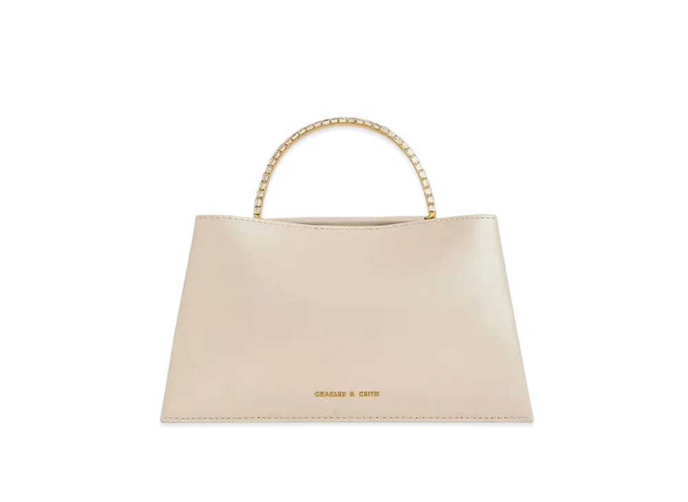 CHARLES & KEITH Allure Leather Gem Embellished Top Handle Bag "Cream"