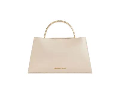CHARLES & KEITH Allure Leather Gem Embellished Top Handle Bag "Cream"