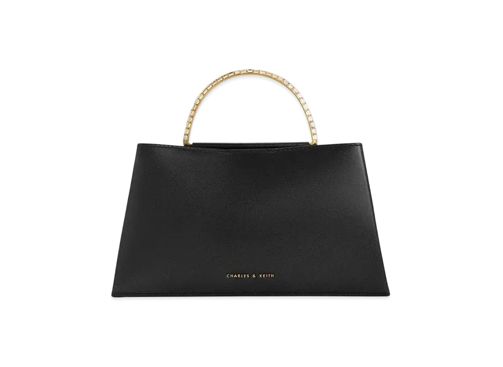 CHARLES & KEITH Allure Leather Gem Embellished Top Handle Bag "Black"