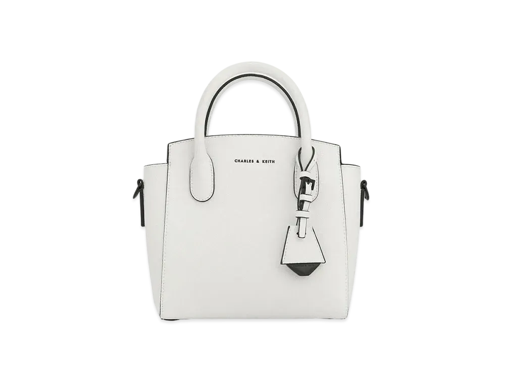 CHARLES & KEITH Double Handle Trapeze Tote Bag "White"
