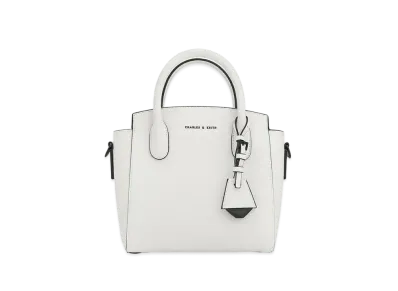 CHARLES & KEITH Double Handle Trapeze Tote Bag "White"