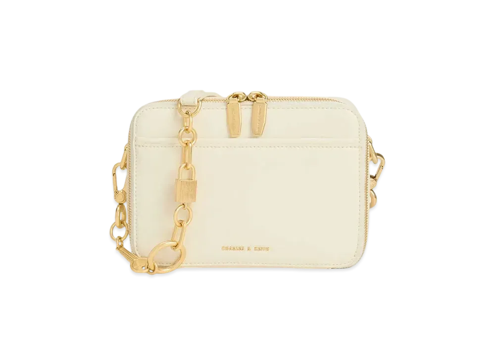 CHARLES & KEITH Lock & Keychain Handle Bag "Cream"