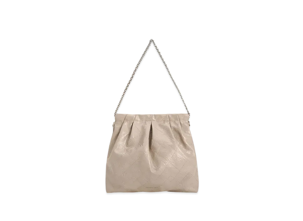 CHARLES & KEITH Duo Braided Chain-Handle Hobo Bag "Taupe"