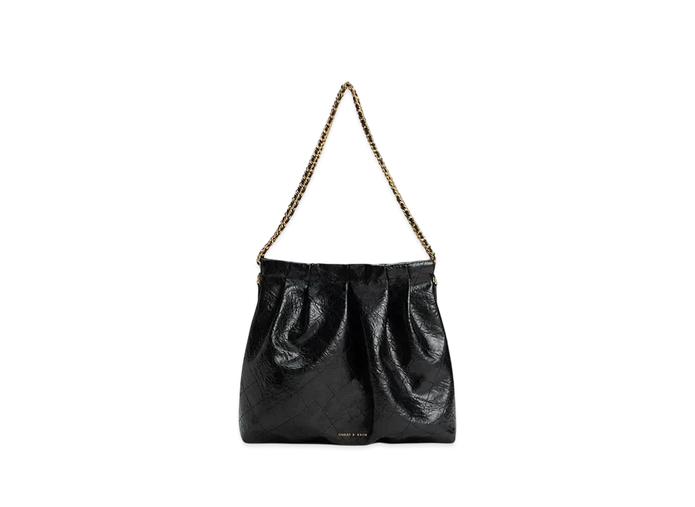 CHARLES & KEITH Duo Braided Chain-Handle Hobo Bag "Black"