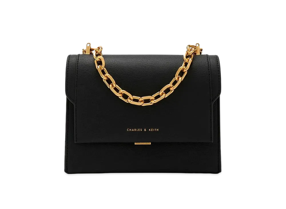 CHARLES & KEITH Front Flap Chain Handle Crossbody Bag "Black"