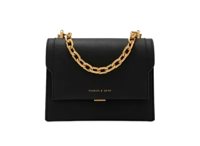 CHARLES & KEITH Front Flap Chain Handle Crossbody Bag "Black"