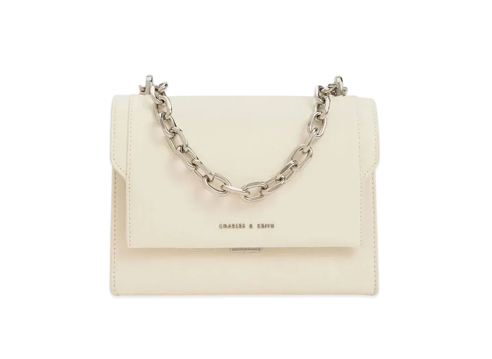 CHARLES & KEITH Front Flap Chain Handle Crossbody Bag "Cream"