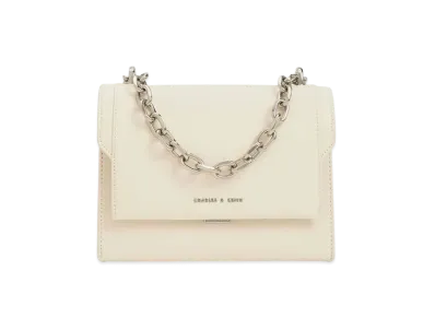 CHARLES & KEITH Front Flap Chain Handle Crossbody Bag "Cream"