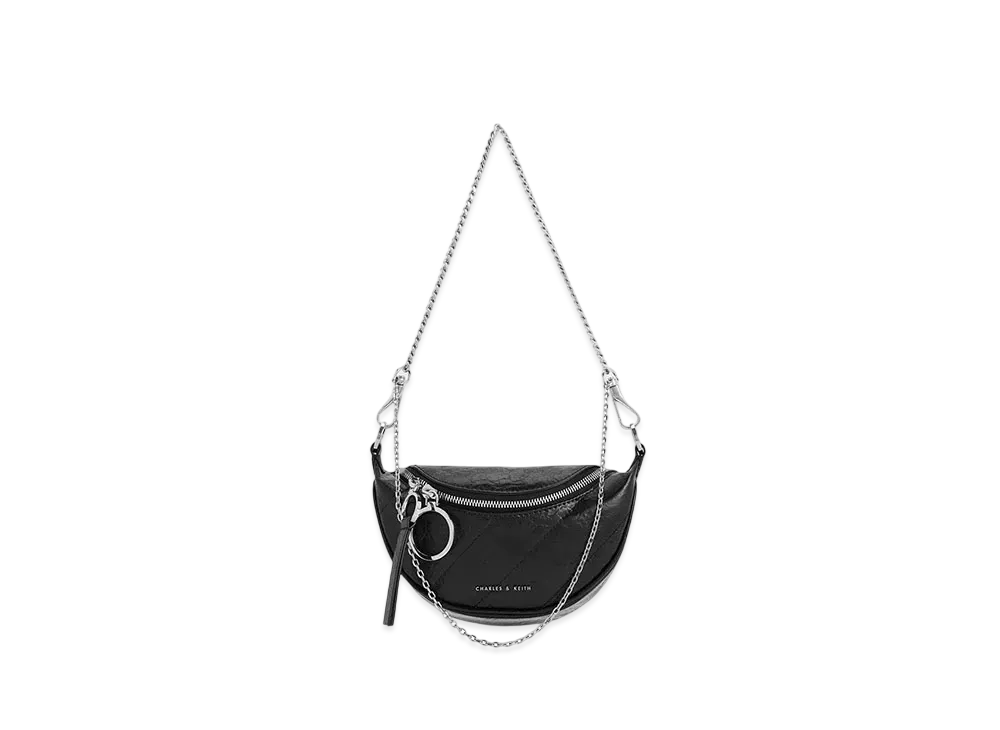 CHARLES & KEITH Philomena Crinkle Effect Half Moon Crossbody Bag "Noir"