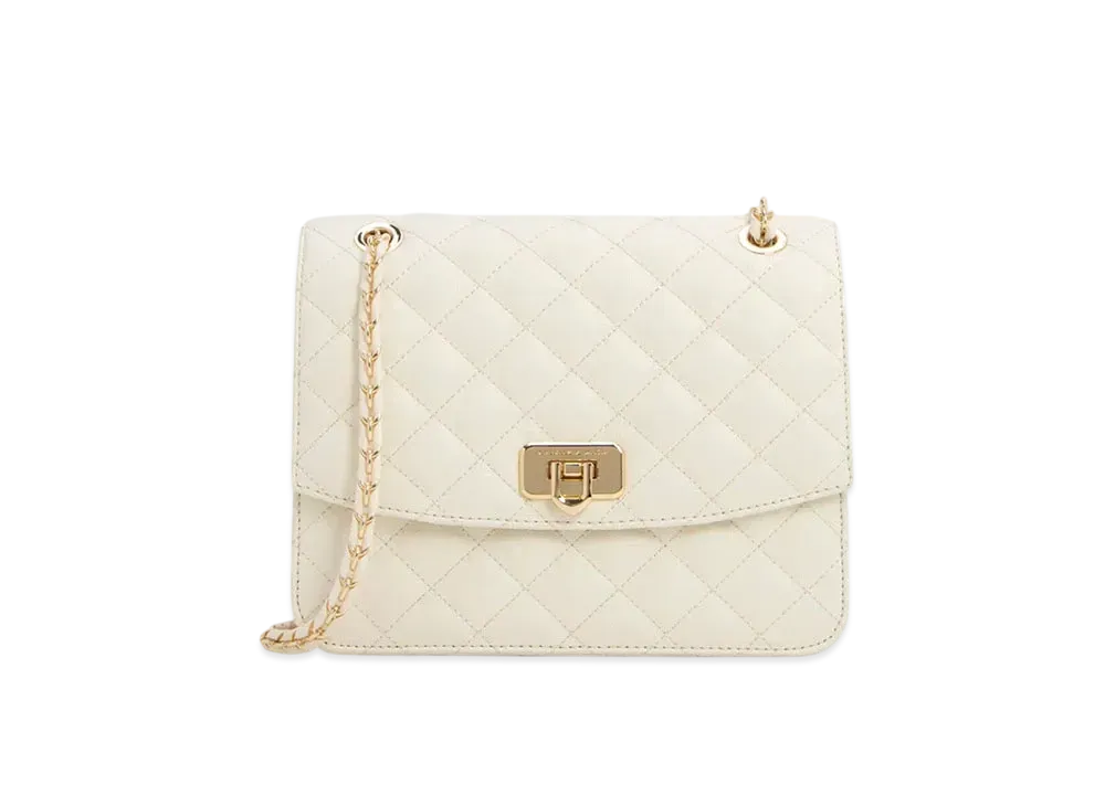 CHARLES & KEITH Cressida Quilted Chain Strap Bag "Cream"