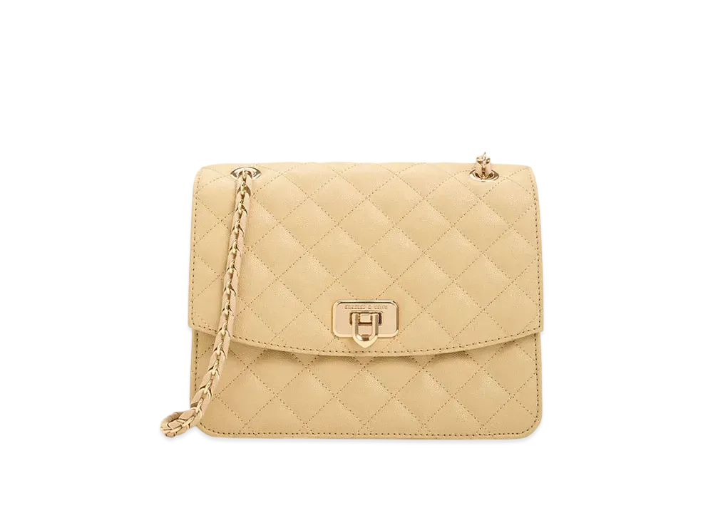 CHARLES & KEITH Cressida Quilted Chain Strap Bag "Beige"