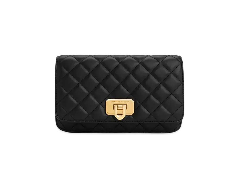 CHARLES & KEITH Cressida Quilt Push Lock Clutch "Black"
