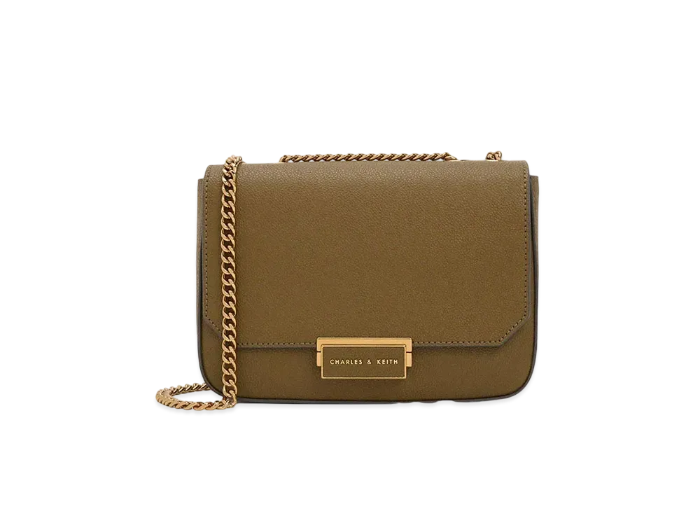 CHARLES & KEITH Push Lock Chain Handle Bag "Khaki"