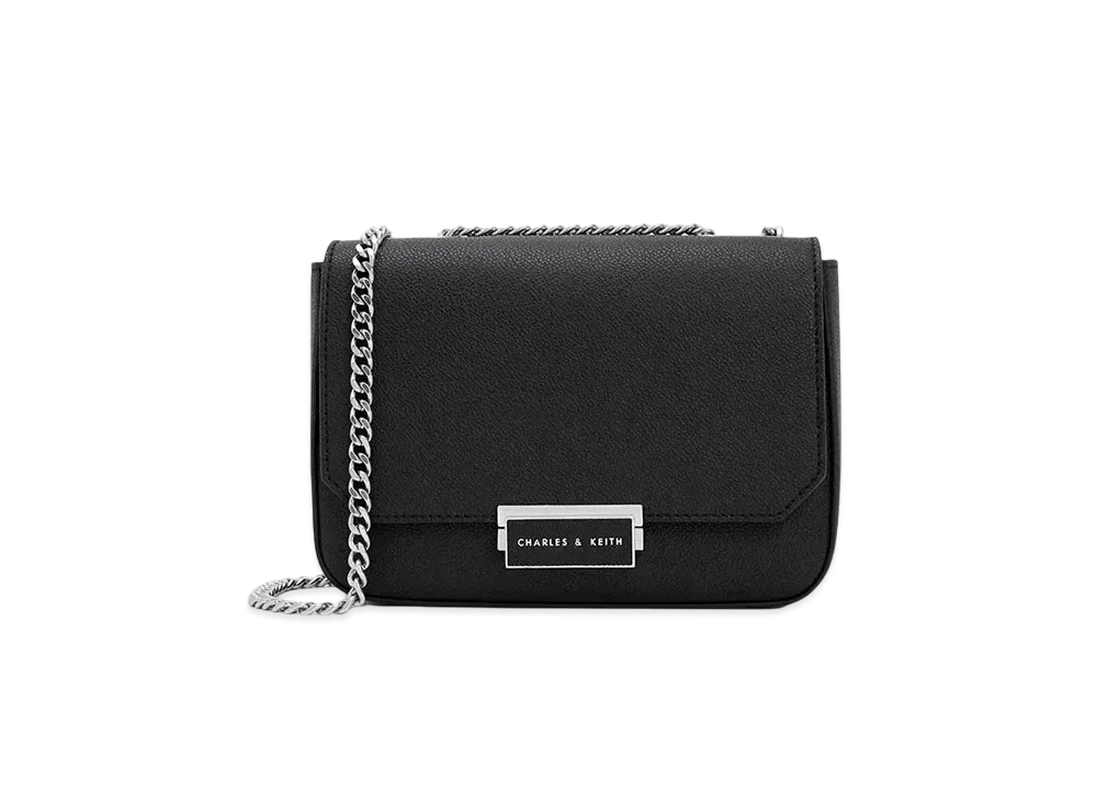 CHARLES & KEITH Push Lock Chain Handle Bag "Noir"